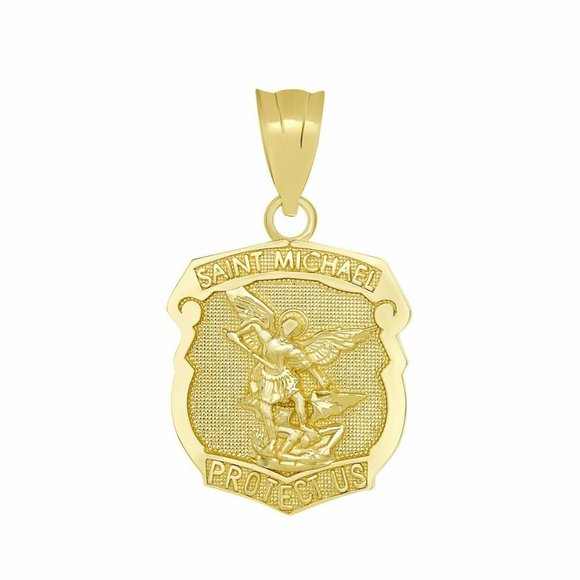 10k Real Gold St Michael Protect Us Shield pendant